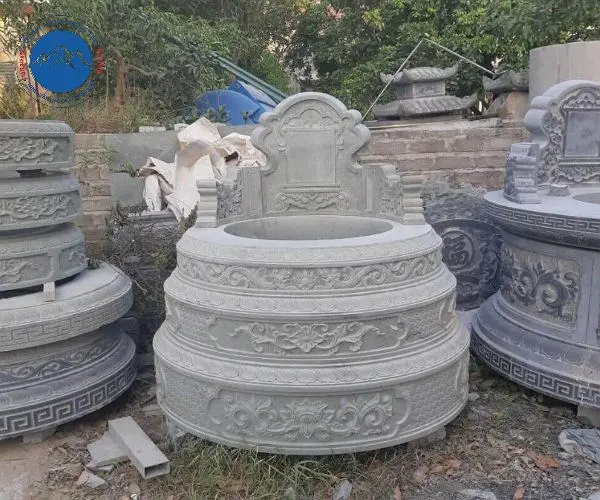 Công trình mộ đá tròn đá trắng đẹp tinh tế sang trọng