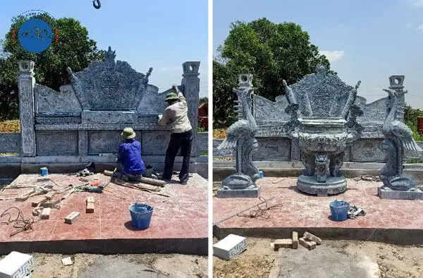 Cuốn thư đá xanh rêu chạm khắc sen đầm bình an nhẹ nhàng