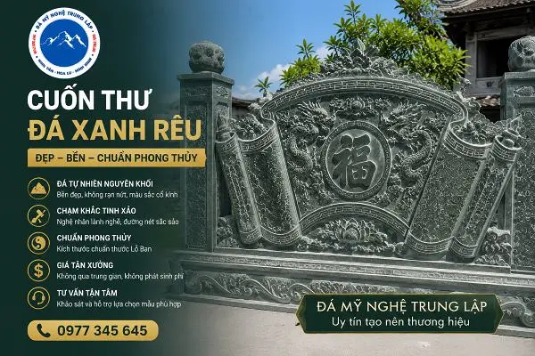 Đá Mỹ Nghệ Trung Lập - Đơn vị thi công cuốn thư đá xanh rêu uy tín