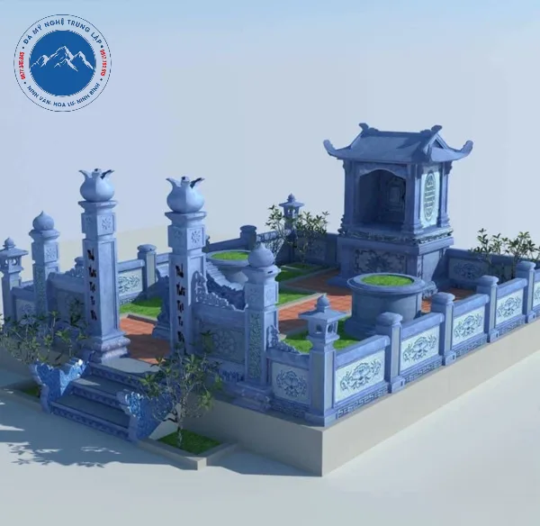 Hệ thống cổng đá tứ trụ kết hợp lan can bao quanh trang nghiêm