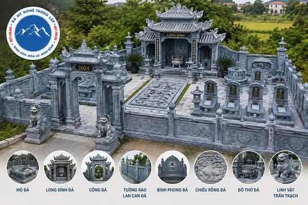 Khu lăng mộ đá nguyên khối gồm những chi tiết nào?