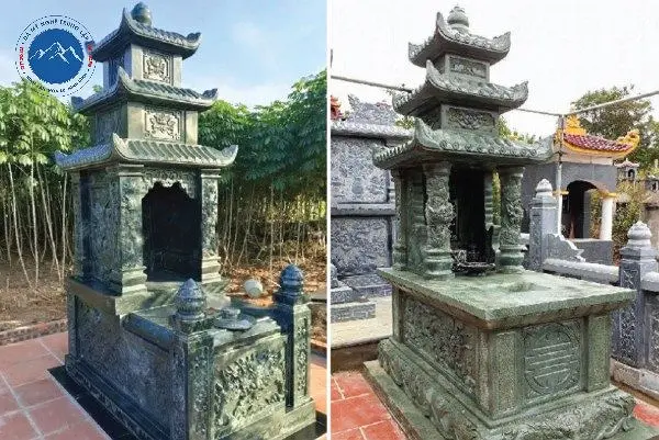 Mẫu mộ đá 3 mái truyền thống hoa văn tùng cúc trúc mai