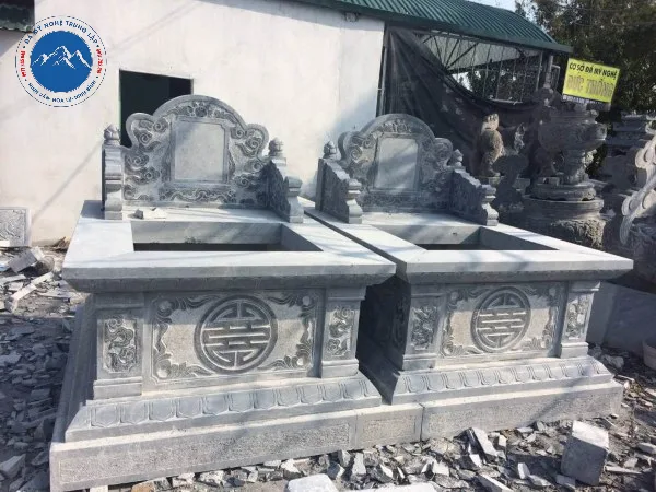 Mẫu mộ đá đôi tam cấp đơn giản sang trọng hiện đại