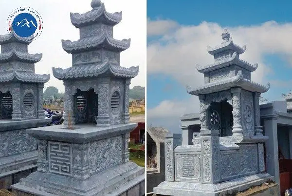 Mẫu mộ đá trắng 3 mái hiện đại đường nét tinh tế sắc sảo