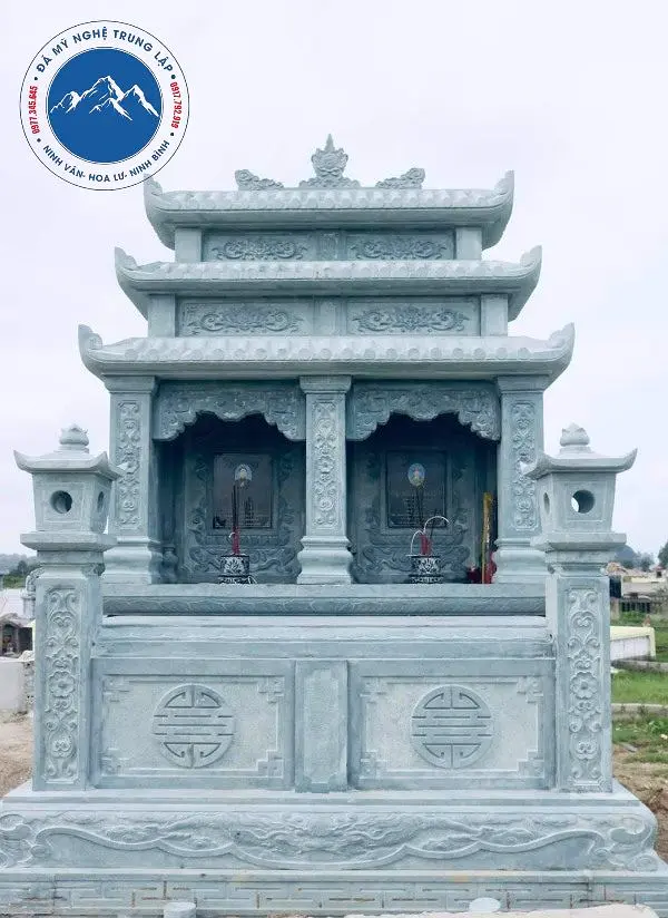 Mẫu mộ đá xanh ba mái nguyên khối sang trọng cao cấp