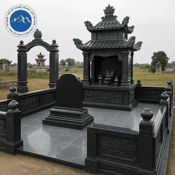 Mẫu mộ đá xanh đen cao cấp thiết kế chuẩn kích thước Lỗ Ban