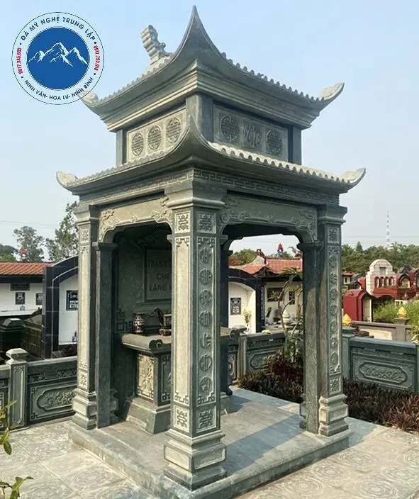 Mẫu nhà mồ đá 2 mái bằng đá xanh rêu cao cấp