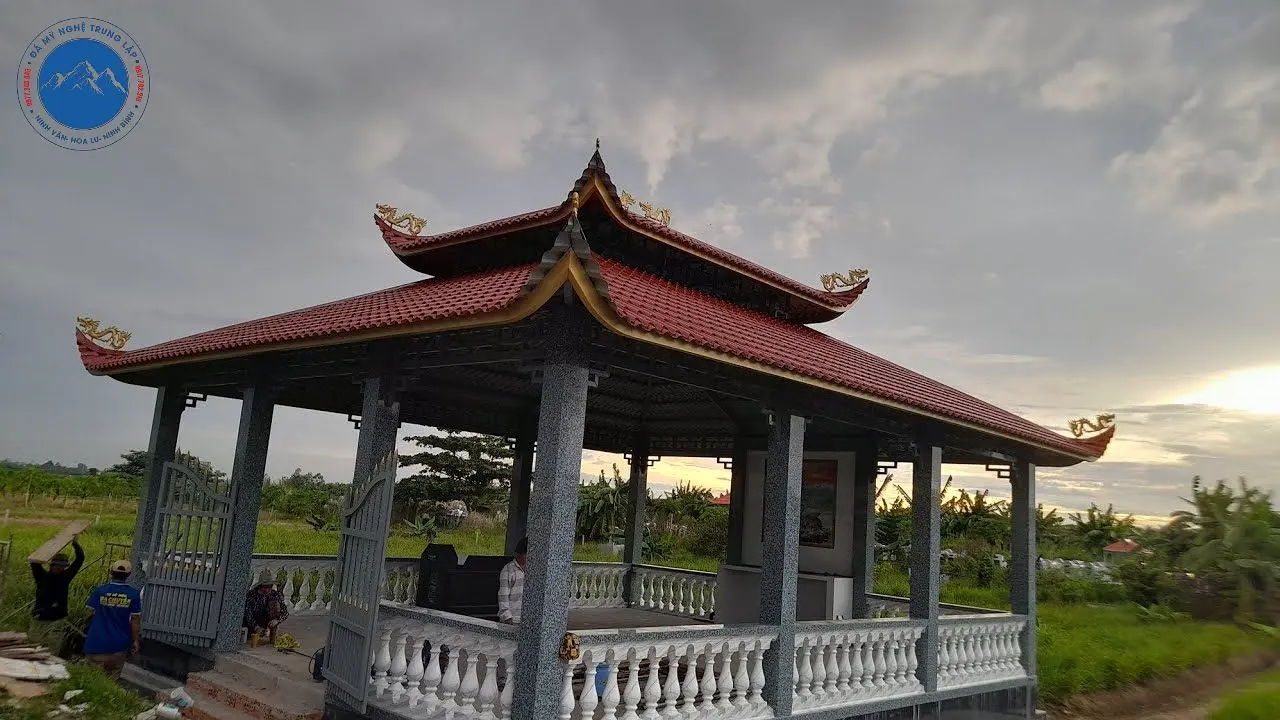 Mẫu nhà mồ đá 2 mái thiết kế đôi dành cho ông bà