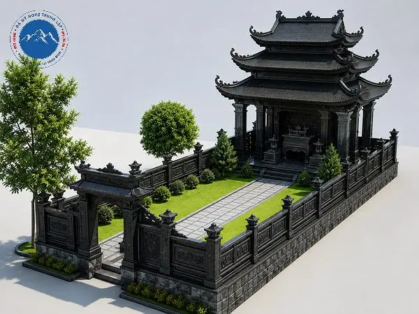 Mẫu nhà mồ đá đen ba mái đao bề thế cổ kính
