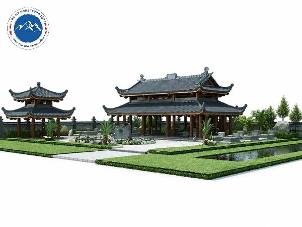 Mẫu nhà mồ đá hai mái che phủ toàn bộ khuôn viên