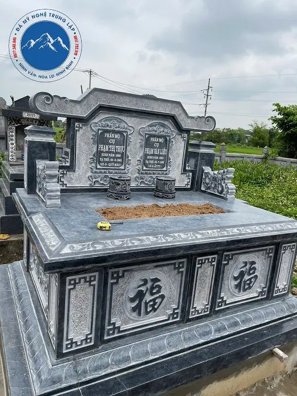 Mẫu mộ đá đôi ba mái nguyên khối sang trọng cao cấp