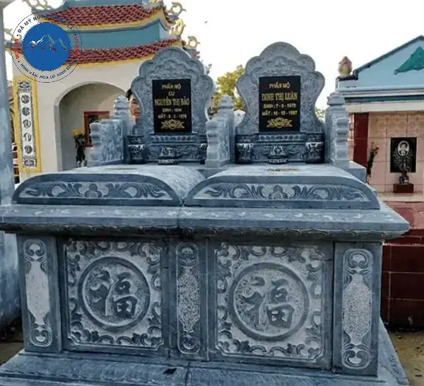 Mộ đá đôi đá xanh đen tự nhiên bền bỉ theo thời