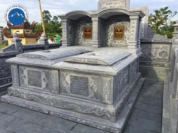 Mộ đá đôi mái vòm trạm trổ hoa sen tinh xảo đẹp