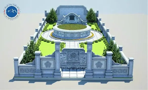 Mộ đá tròn phong thủy đặt trong khuôn viên lăng mộ rộng