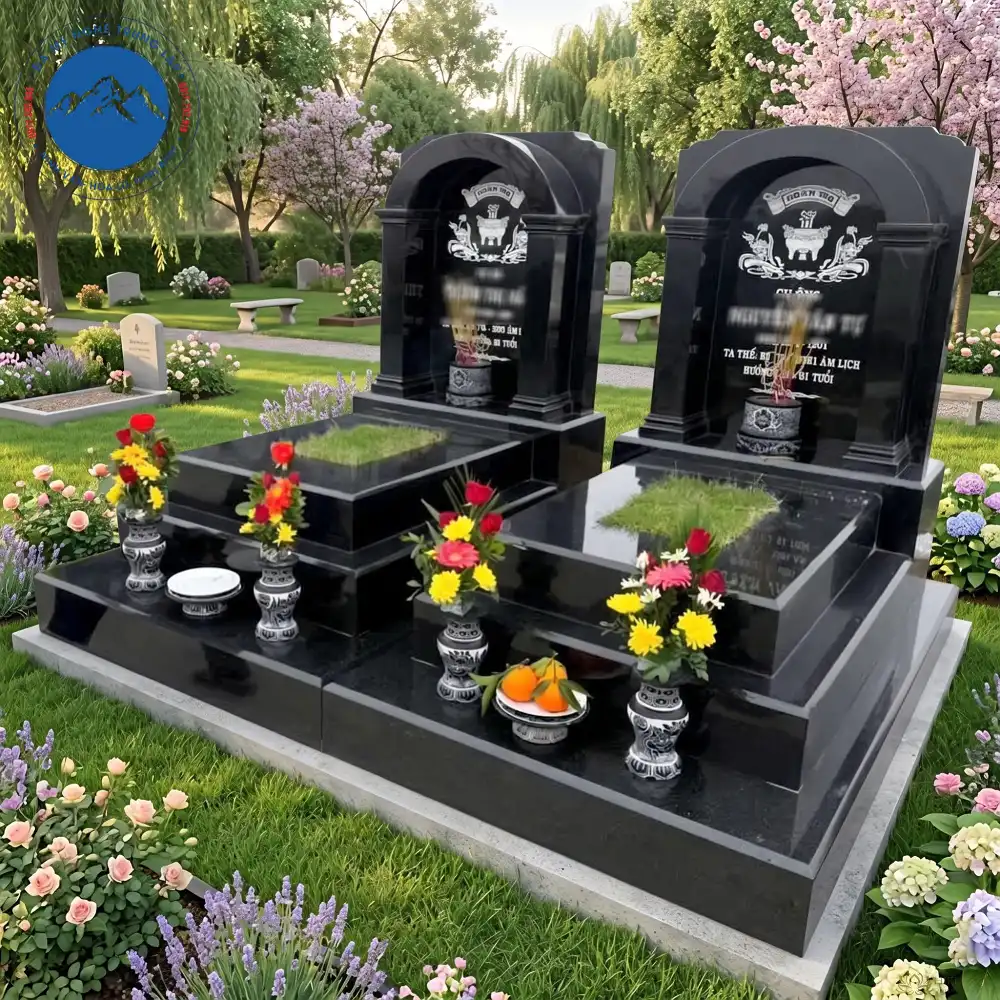 Mộ đôi phong cách hiện đại tối giản với đá granite đen bóng