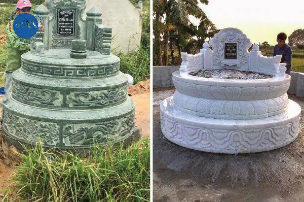 Mộ tròn đá trắng đường kính lớn dành cho mộ tổ dòng họ