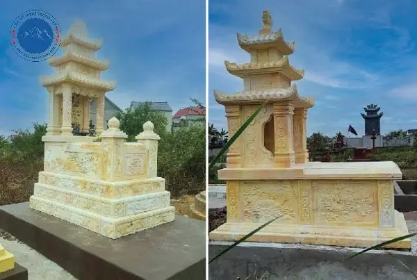 Thiết kế mộ đá 3 mái tam cấp chạm khắc rồng phượng