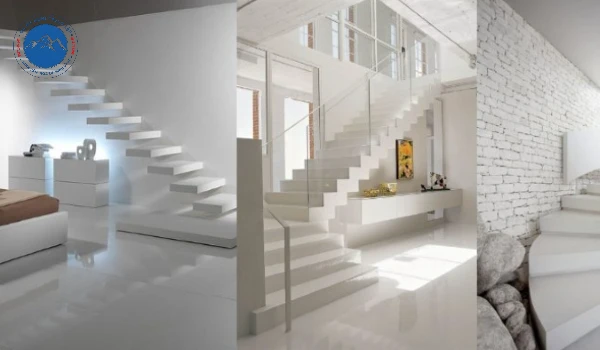 Bậc thềm đá hoa cương trắng sứ sáng bóng cho lối vào sạch