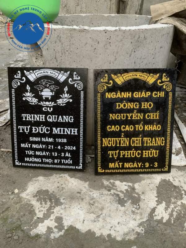 Bia mộ đá kim sa khắc chìm phun sơn vàng bóng