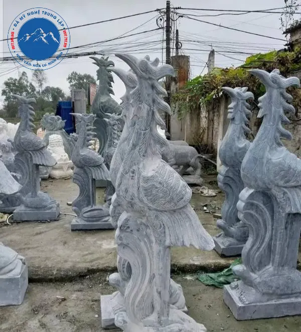 Bố trí hạc đá hai bên lối đi cân bằng tổng thể