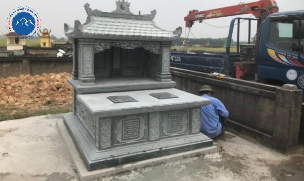 Công trình mộ đá đôi nguyên khối hoàn thiện sắc nét đẹp