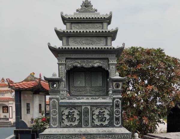 Địa chỉ thi công các mẫu mộ đôi có mái che chất lượng - Đá Mỹ Nghệ Trung Lập