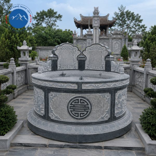 Hình ảnh mộ đá đôi tròn đặt trong khuôn viên lăng mộ
