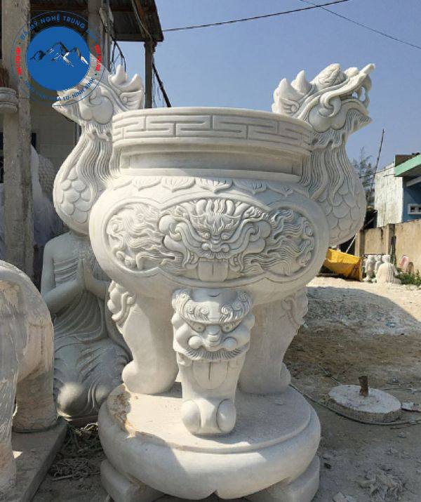 Lư hương đá cẩm thạch non nước nguyên khối cao cấp