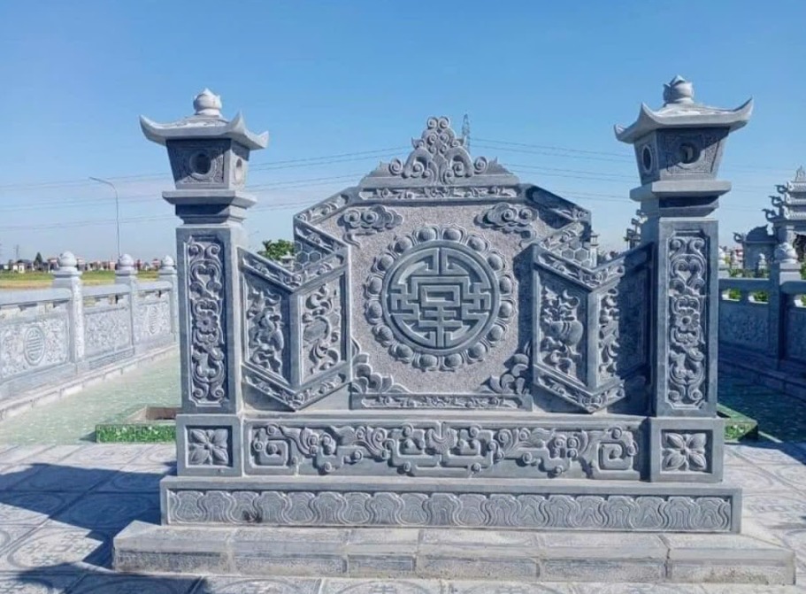 Mẫu cuốn thư đá chạm rồng uy nghi, bền vững theo thời gian