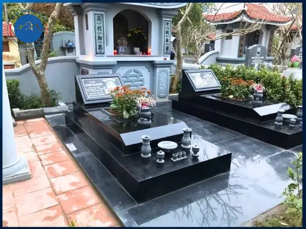 Mẫu lăng mộ đá granite đen nguyên khối chuẩn phong thủy