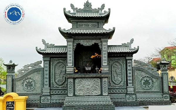 Mẫu mộ đá hai mái mái đao mây đẹp tại xưởng