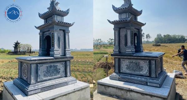 Mẫu mộ đá hai mái uy nghi chạm đao rồng uốn lượn