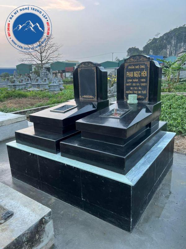 Mẫu mộ đôi đá granite đen bóng sang trọng