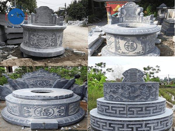 Mẫu mộ tròn đá xanh đen chuẩn kích thước phong thủy Lỗ Ban