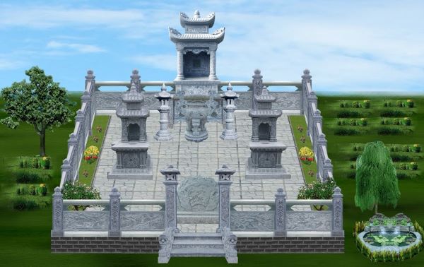 Mộ đơn chạm khắc hoa văn mềm mại thanh thoát nghệ thuật