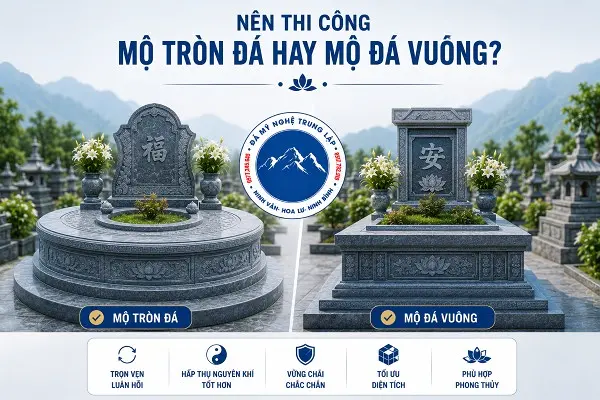 Nên thi công mộ tròn đá xanh hay mộ đá vuông?