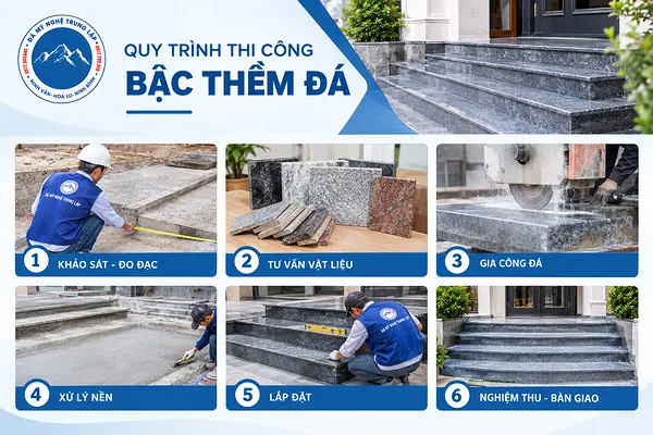 Quy trình thi công bậc thềm đá tại Đá Mỹ Nghệ Trung Lập