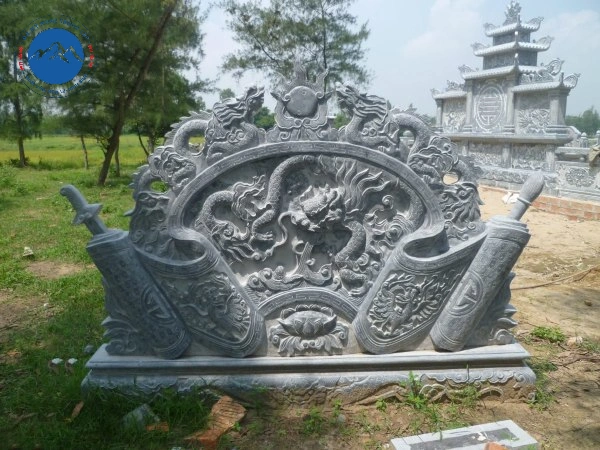 Thi công cuốn thư đá trấn phong thủy tại cổng vào